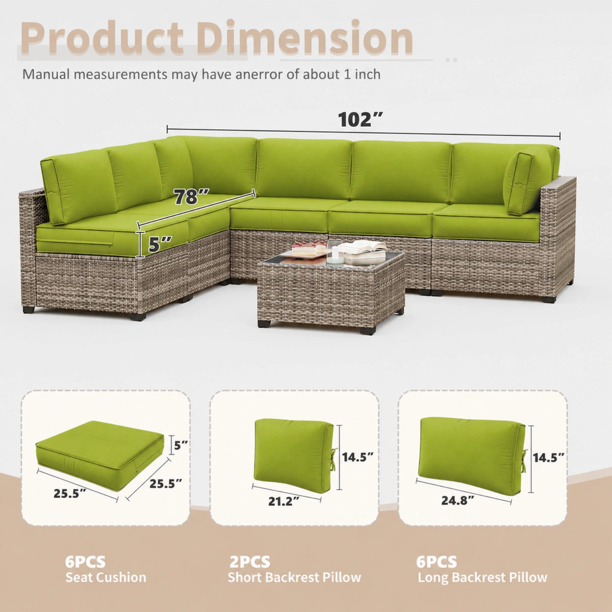 14-Piece Outdoor Sectional Replacement Cushions – Patio Cushion Set-