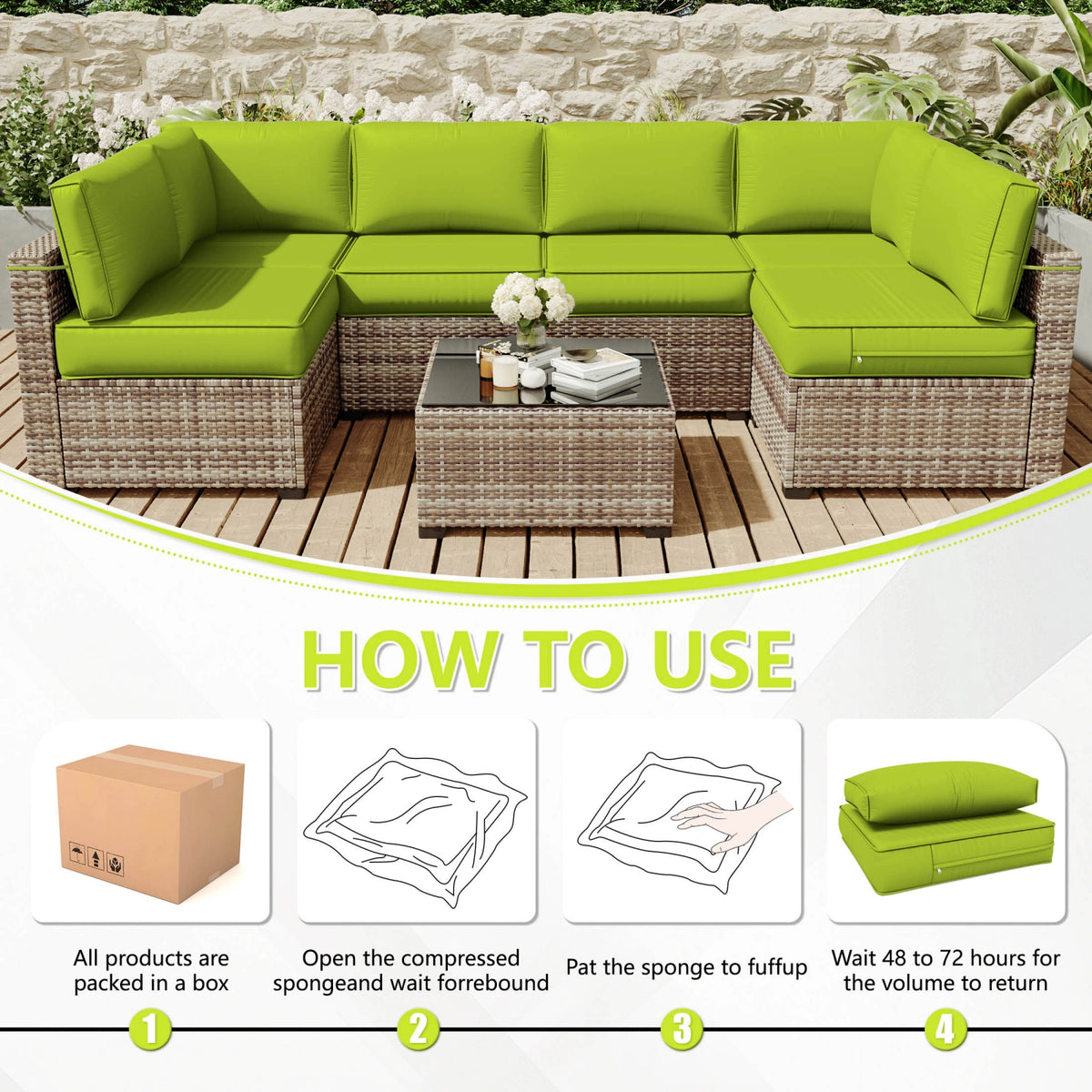 14-Piece Outdoor Sectional Replacement Cushions – Patio Cushion Set-