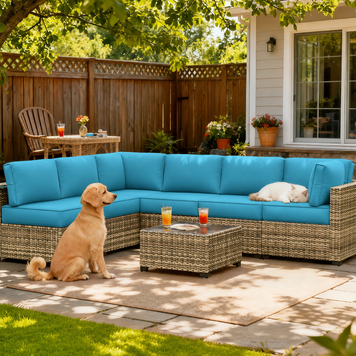 14-Piece Outdoor Sectional Replacement Cushions – Patio Cushion Set-Aqua Blue
