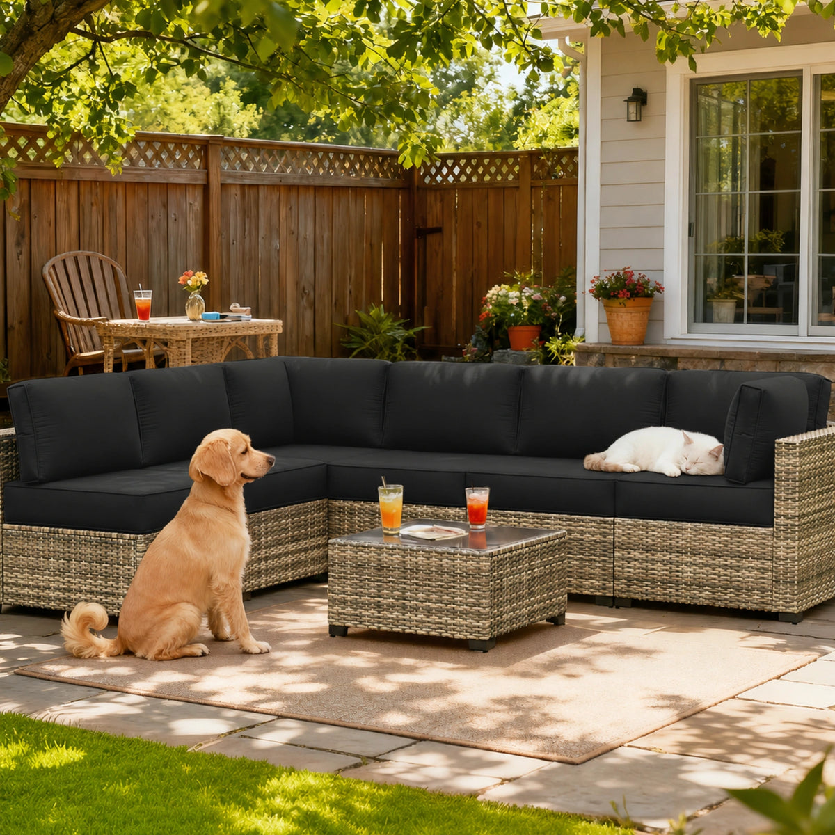 14-Piece Outdoor Sectional Replacement Cushions – Patio Cushion Set-Black