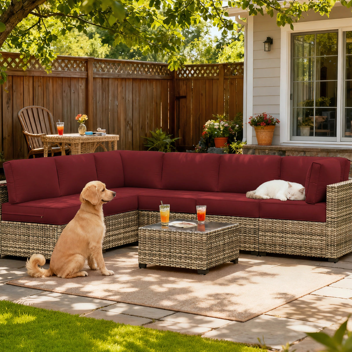 14-Piece Outdoor Sectional Replacement Cushions – Patio Cushion Set-Burgundy