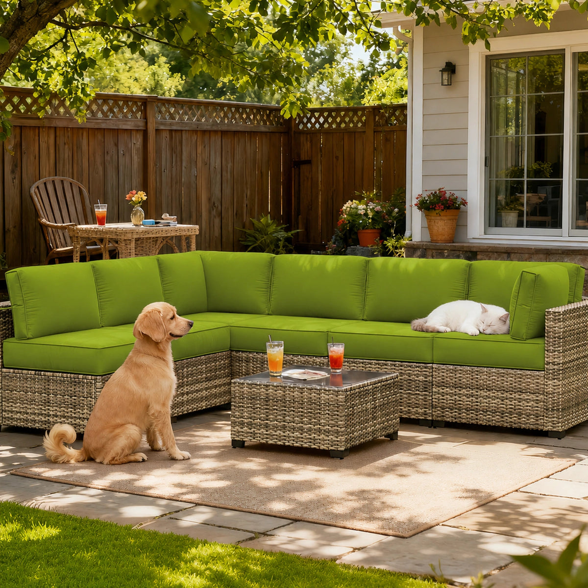 14-Piece Outdoor Sectional Replacement Cushions – Patio Cushion Set-Grass Green