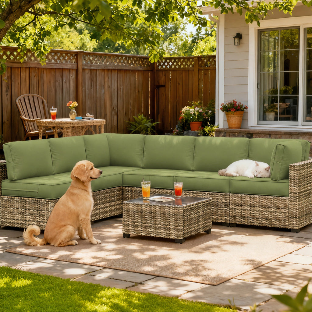 14-Piece Outdoor Sectional Replacement Cushions – Patio Cushion Set-Light Green