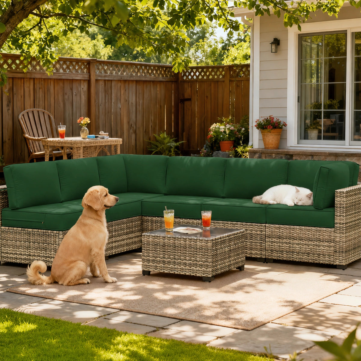 14-Piece Outdoor Sectional Replacement Cushions – Patio Cushion Set-Olive Green