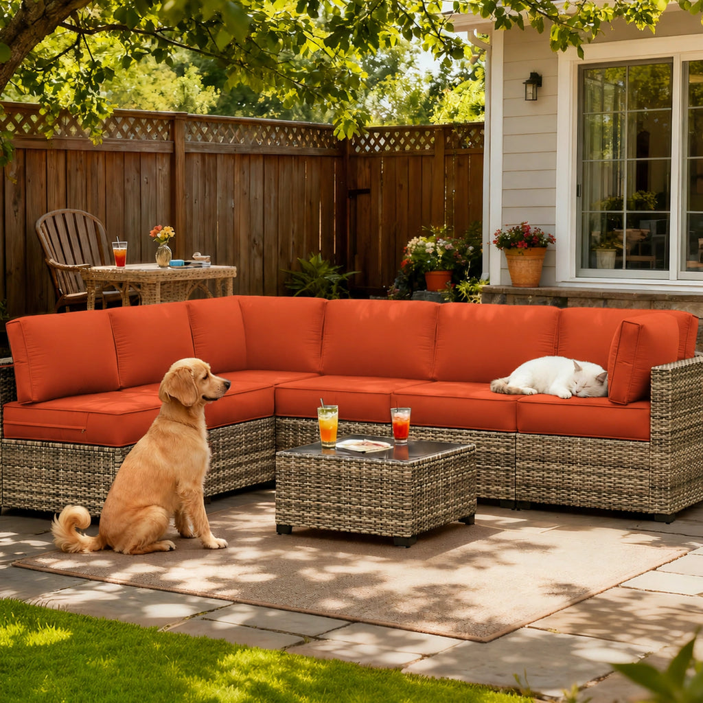 14-Piece Outdoor Sectional Replacement Cushions – Patio Cushion Set-Orange Red
