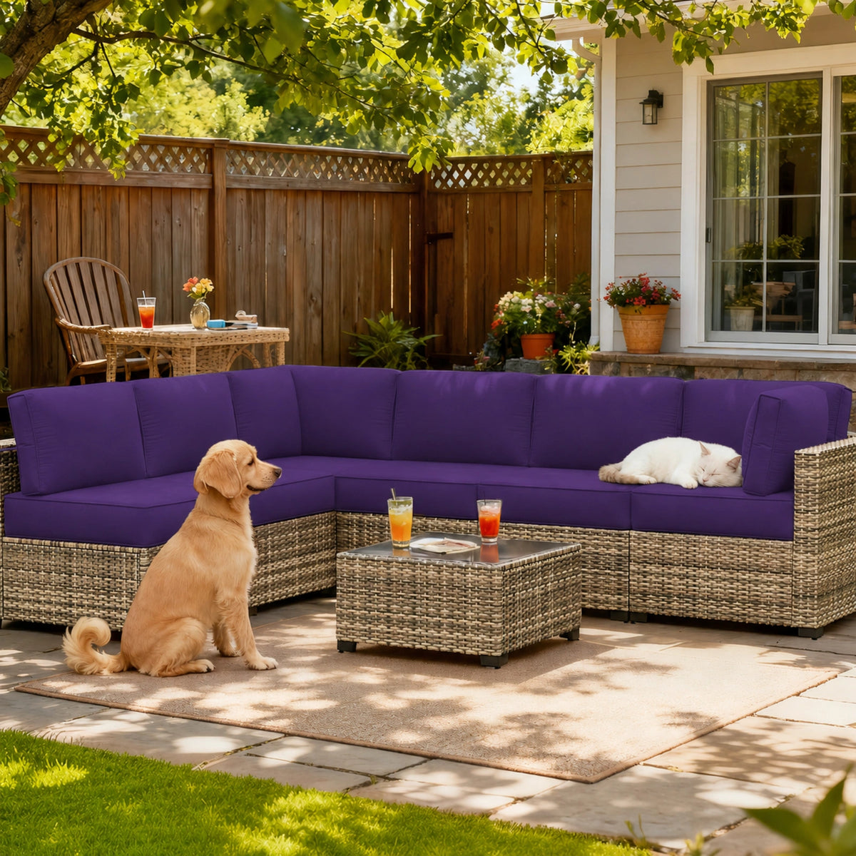 14-Piece Outdoor Sectional Replacement Cushions – Patio Cushion Set-Purple