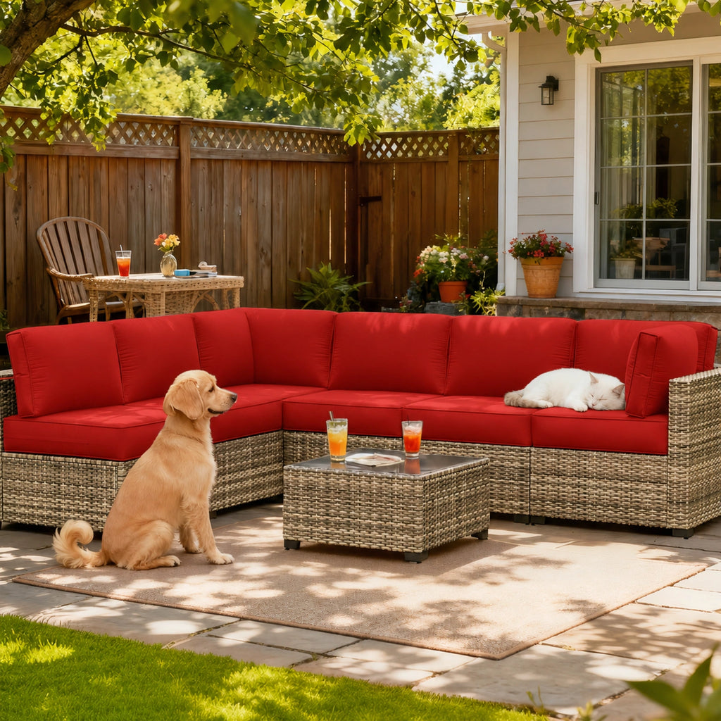 14-Piece Outdoor Sectional Replacement Cushions – Patio Cushion Set-Red