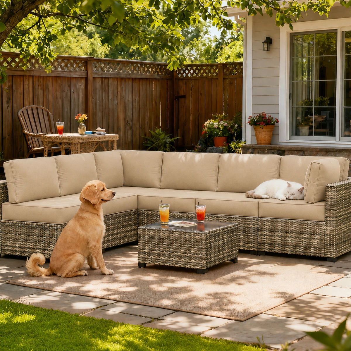 14-Piece Outdoor Sectional Replacement Cushions – Patio Cushion Set-Sand