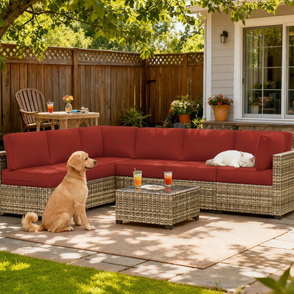 14-Piece Outdoor Sectional Replacement Cushions – Patio Cushion Set-Terra Red