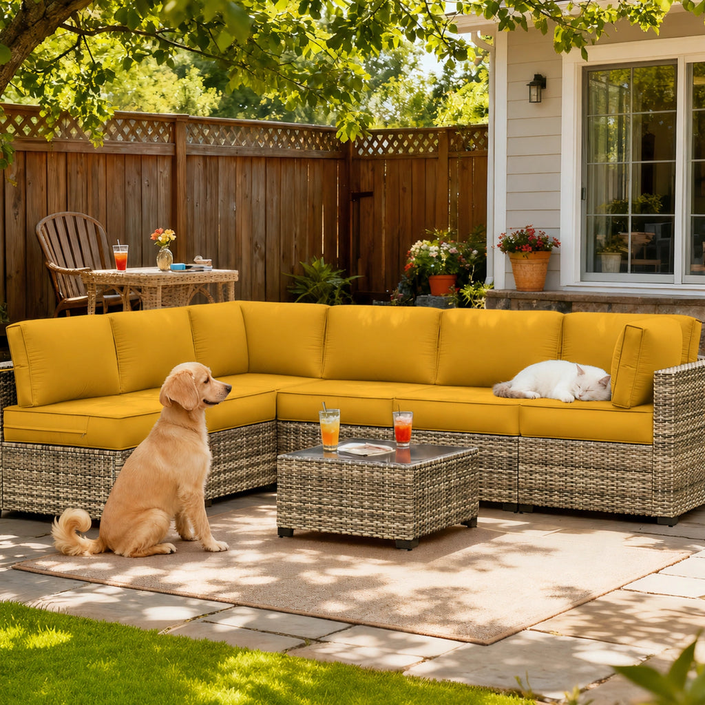 14-Piece Outdoor Sectional Replacement Cushions – Patio Cushion Set-Yellow