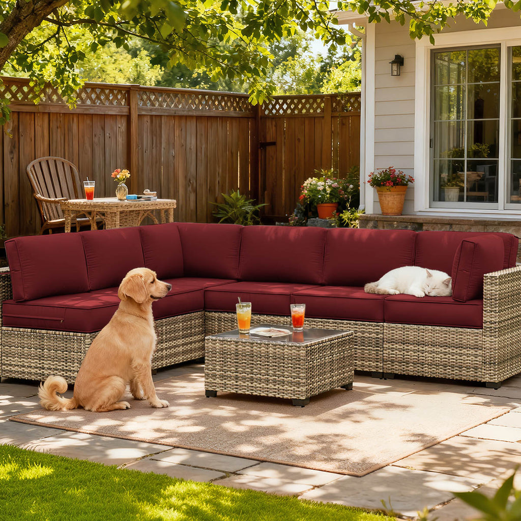 14PCS Patio Sectional Cushion Set, 5" thickness Burgundy
