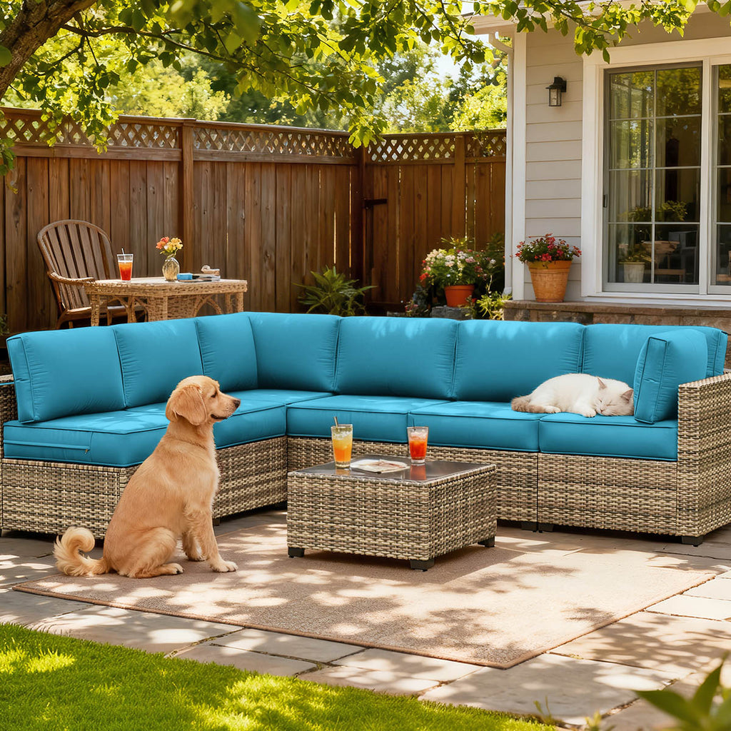 14PCS Patio Sectional Cushion Set, 5" thickness Aqua Blue