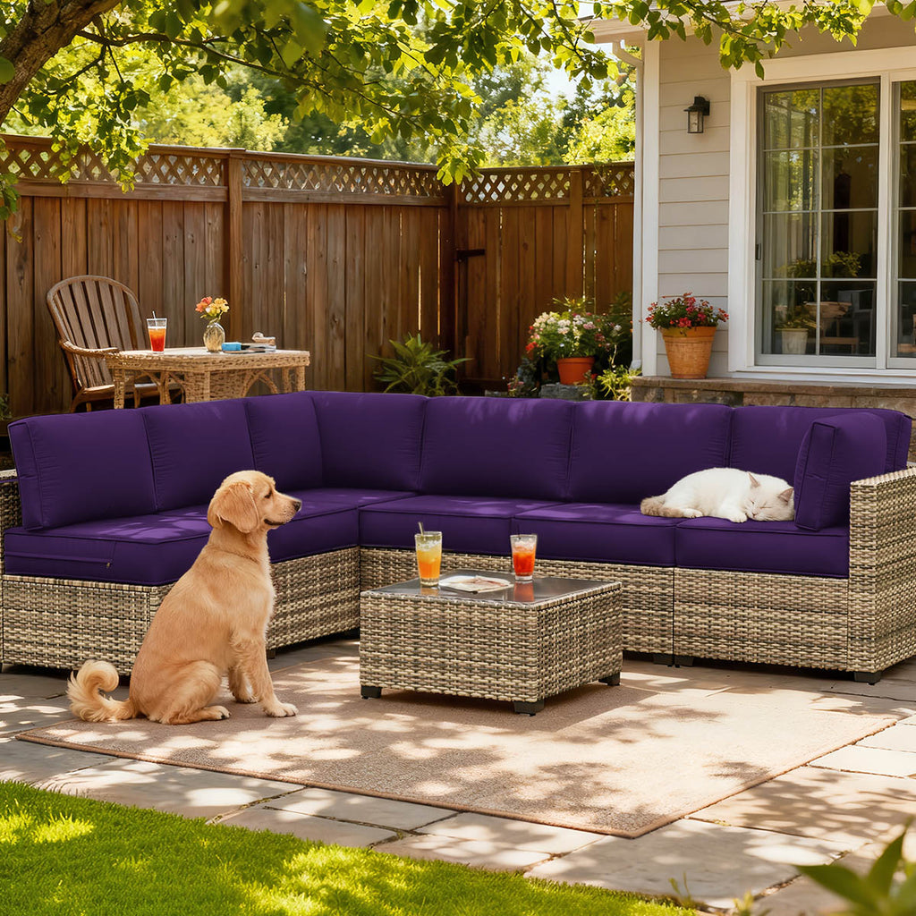 14PCS Patio Sectional Cushion Set, 5" thickness Purple