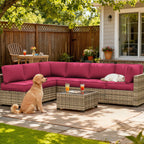 14PCS Patio Sectional Cushion Set, 5" thickness Pink