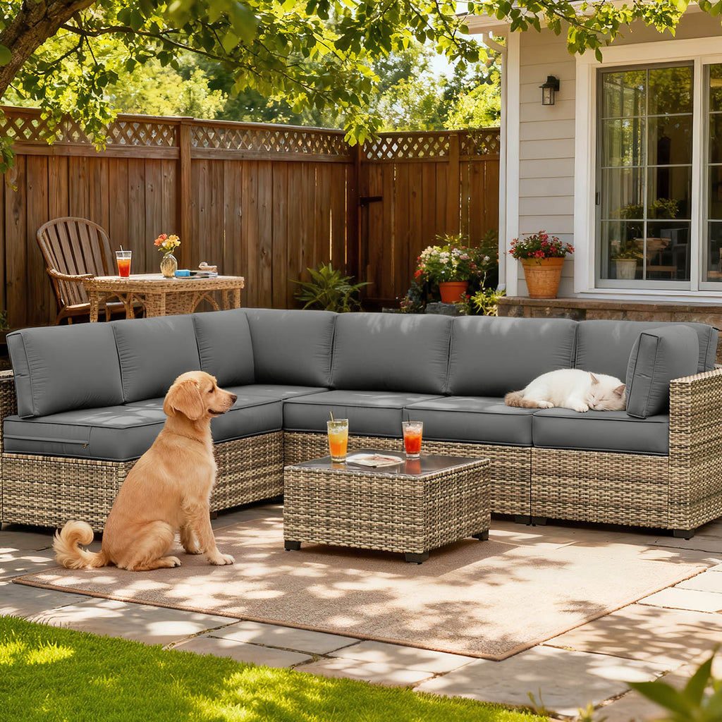 14PCS Patio Sectional Cushion Set, 5" thickness Light Gray