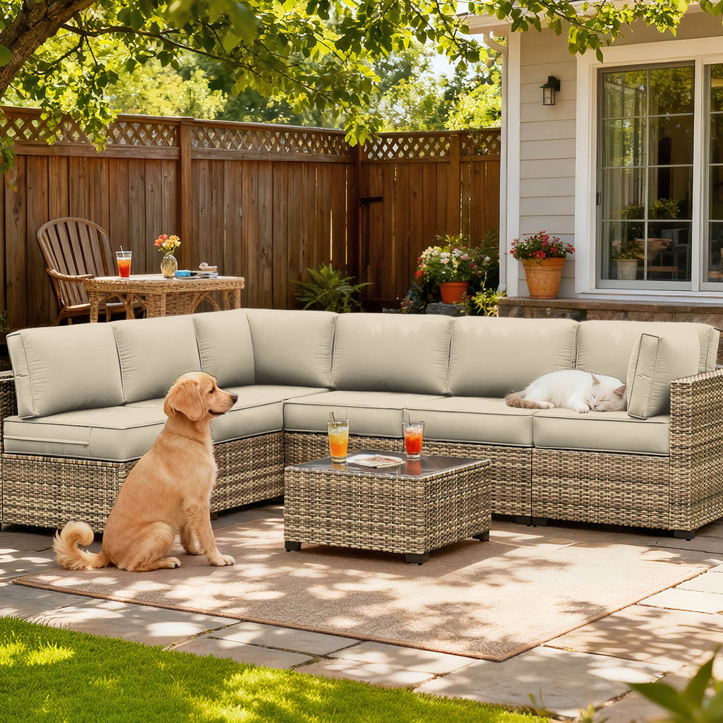 14PCS Patio Sectional Cushion Set, 5" thickness Cream