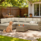 14PCS Patio Sectional Cushion Set, 5" thickness Cream