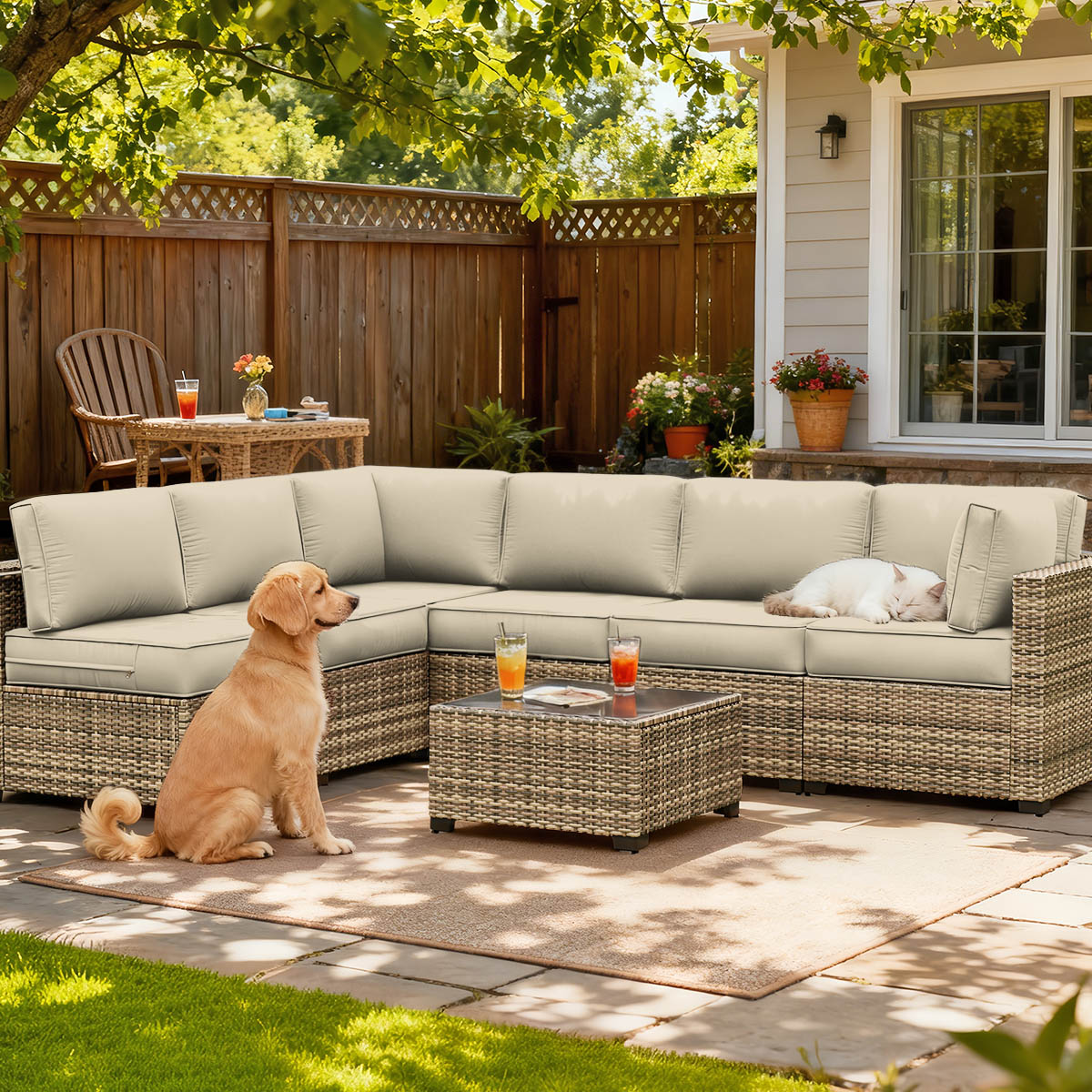 14PCS Patio Sectional Cushion Set, 5" thickness Cream