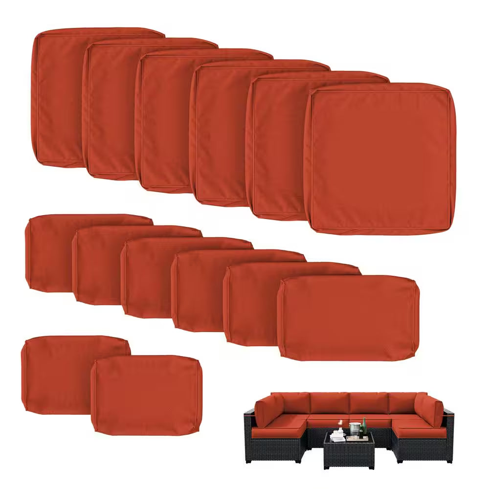 WNP cushion 14PCS Outdoor Replacement Cushion Covers for Patio Furniture Orange Red