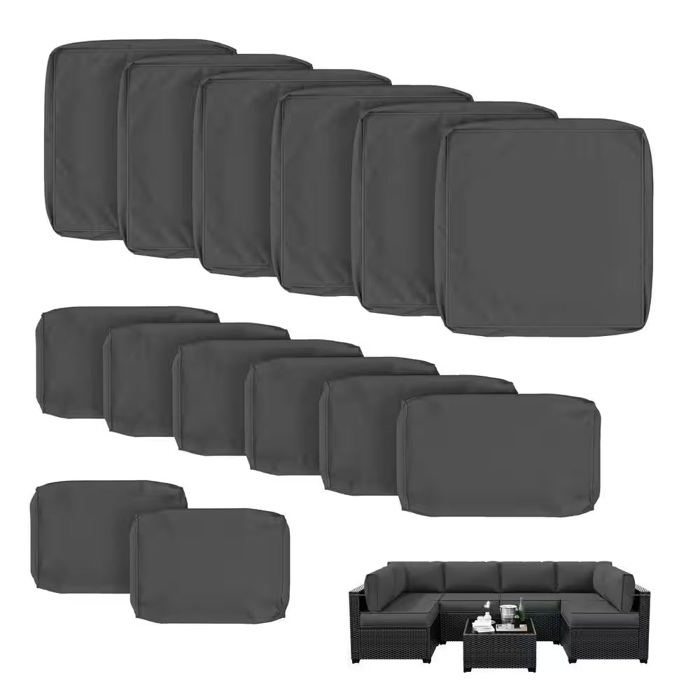 WNP cushion 14PCS Outdoor Replacement Cushion Covers for Patio Furniture Charcoal