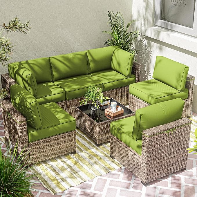 WNP cushion 14PCS Outdoor Sectional Cushion Set, 4" thickness Grass Green