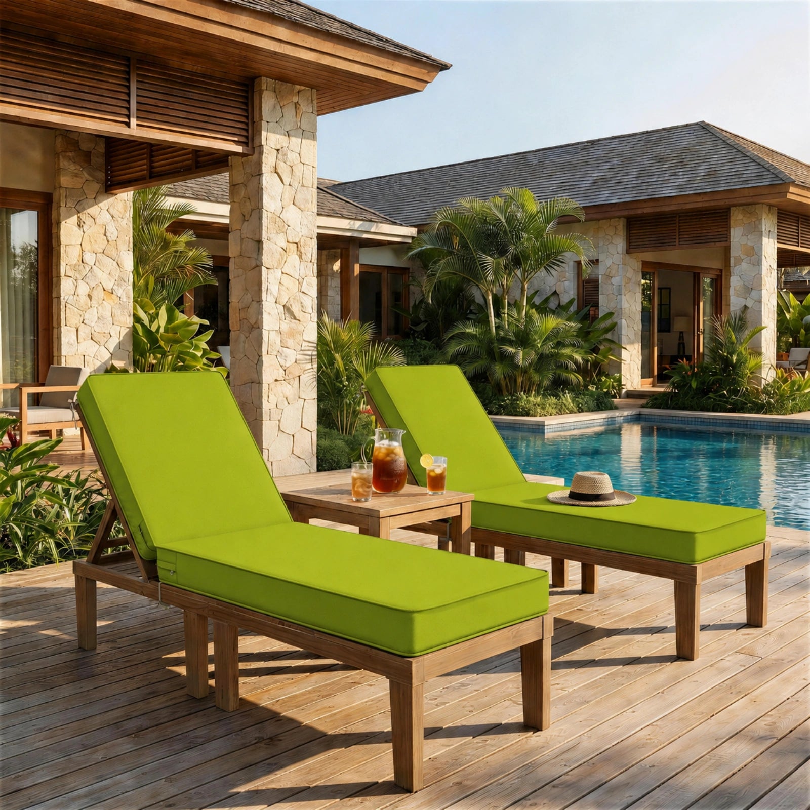 2 Pack Outdoor Chaise Lounge Cushions-Grass Green