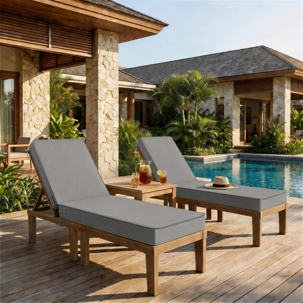 2 Pack Outdoor Chaise Lounge Cushions-Light Gray