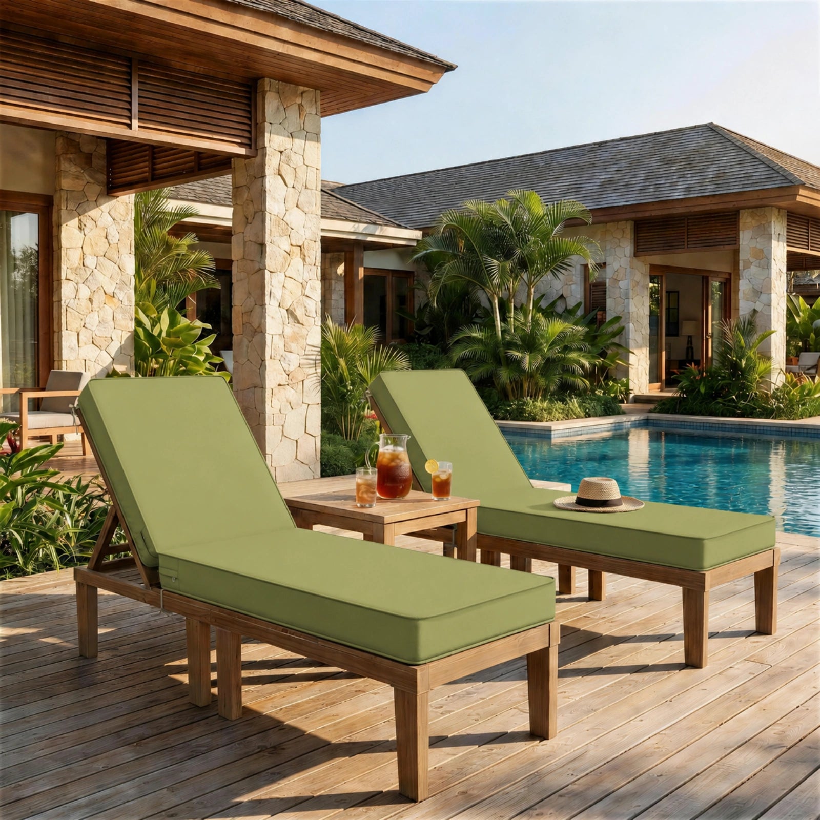 2 Pack Outdoor Chaise Lounge Cushions-Light Green
