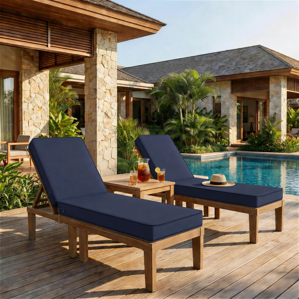 2 Pack Outdoor Chaise Lounge Cushions-Navy