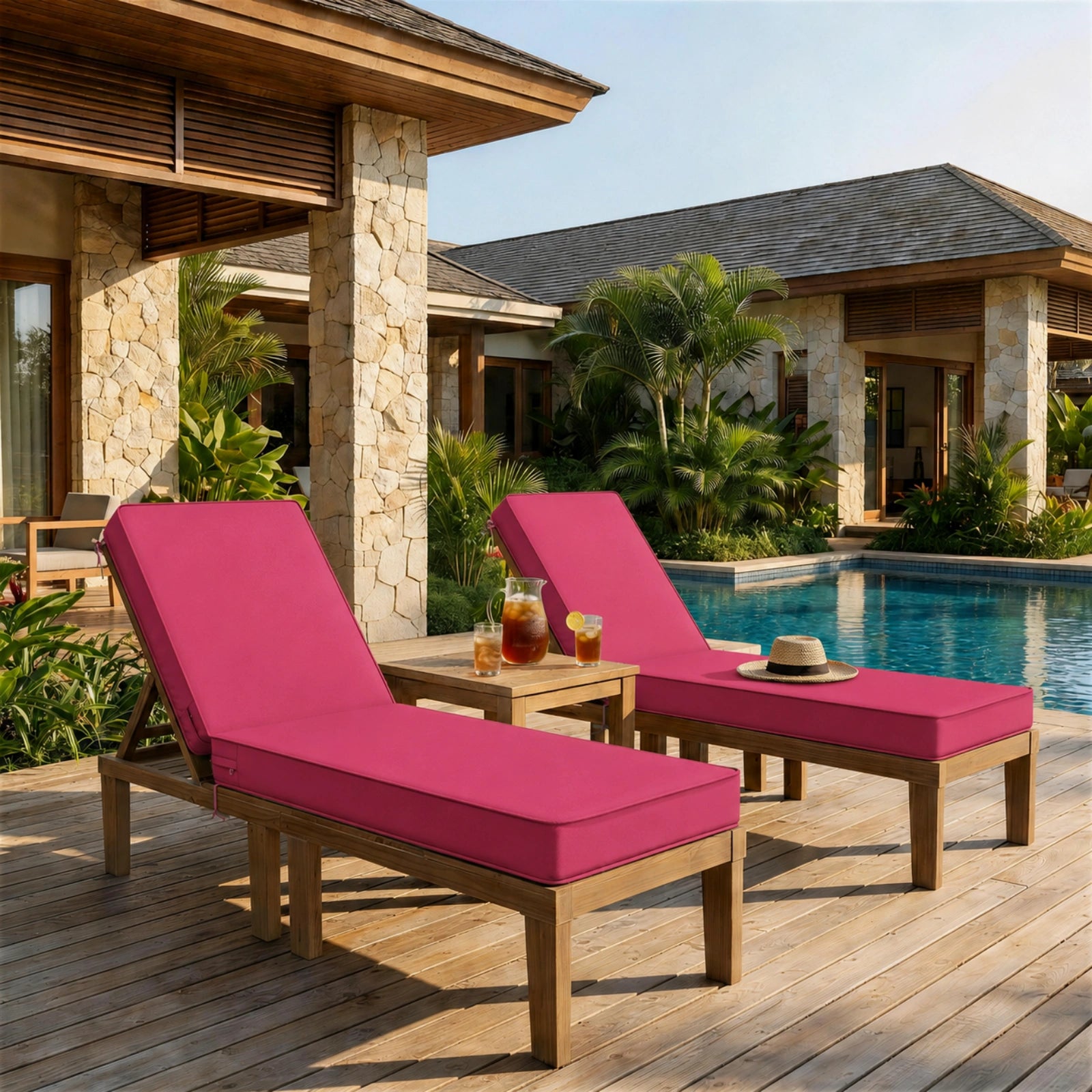 2 Pack Outdoor Chaise Lounge Cushions-Pink
