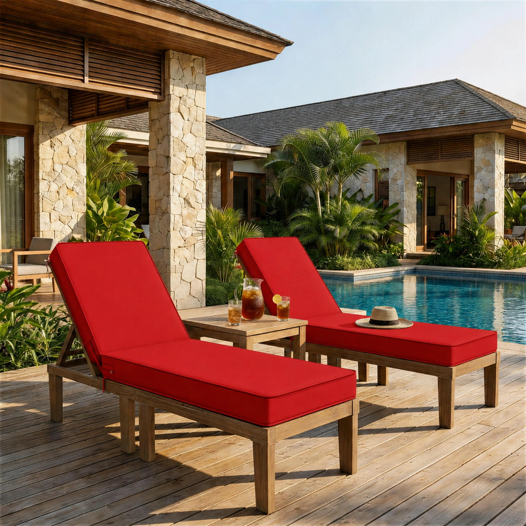 2 Pack Outdoor Chaise Lounge Cushions-Red
