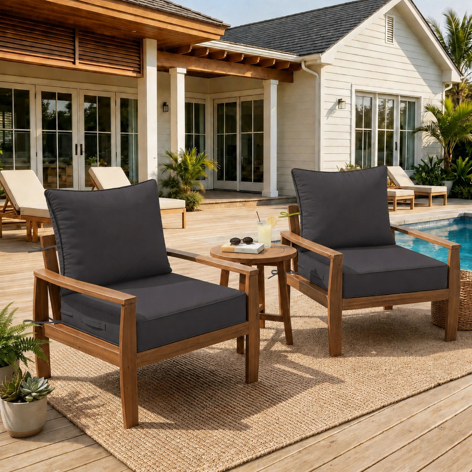2 Pack Outdoor Deep Seat Cushion Pillow Set-