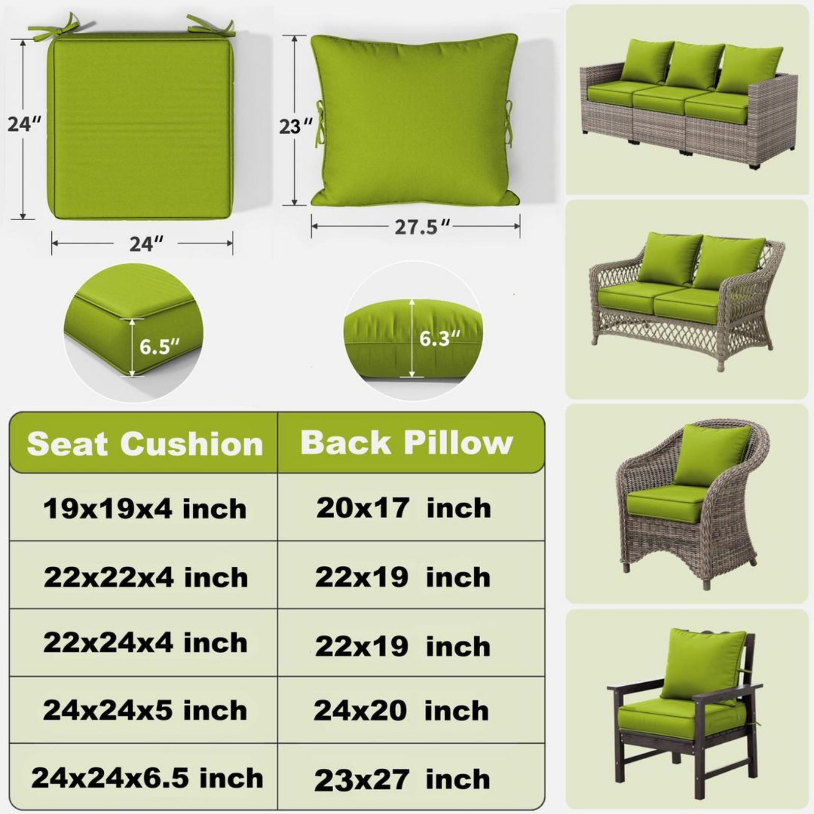 2 Pack Outdoor Deep Seat Cushion Pillow Set-