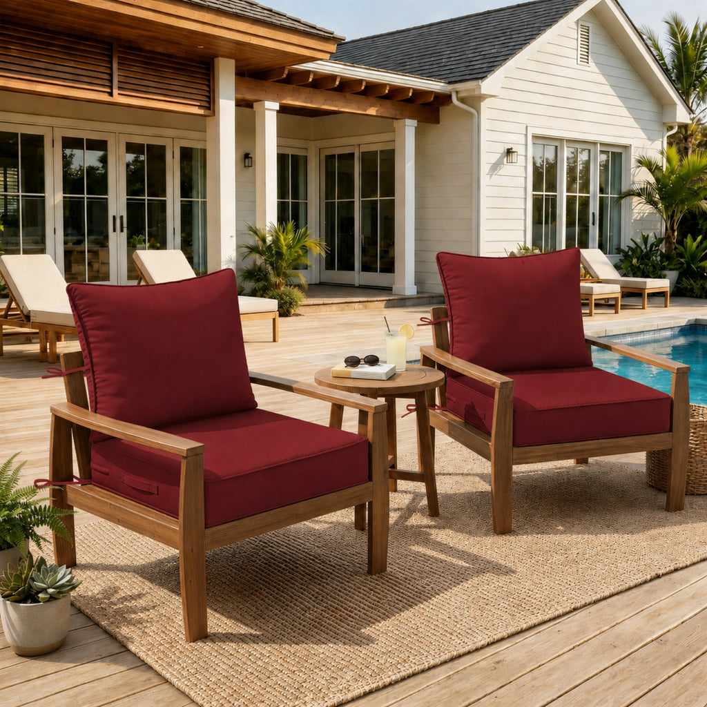2 Pack Outdoor Deep Seat Cushion Pillow Set-Burgundy
