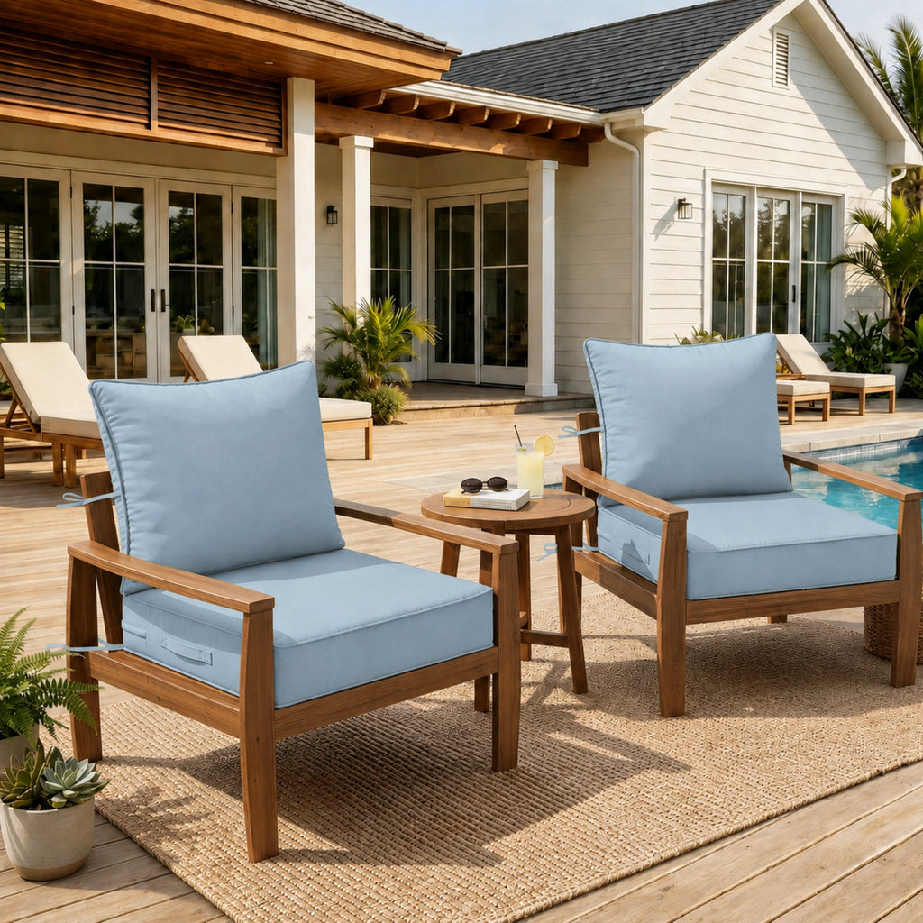 2 Pack Outdoor Deep Seat Cushion Pillow Set-Sky Blue