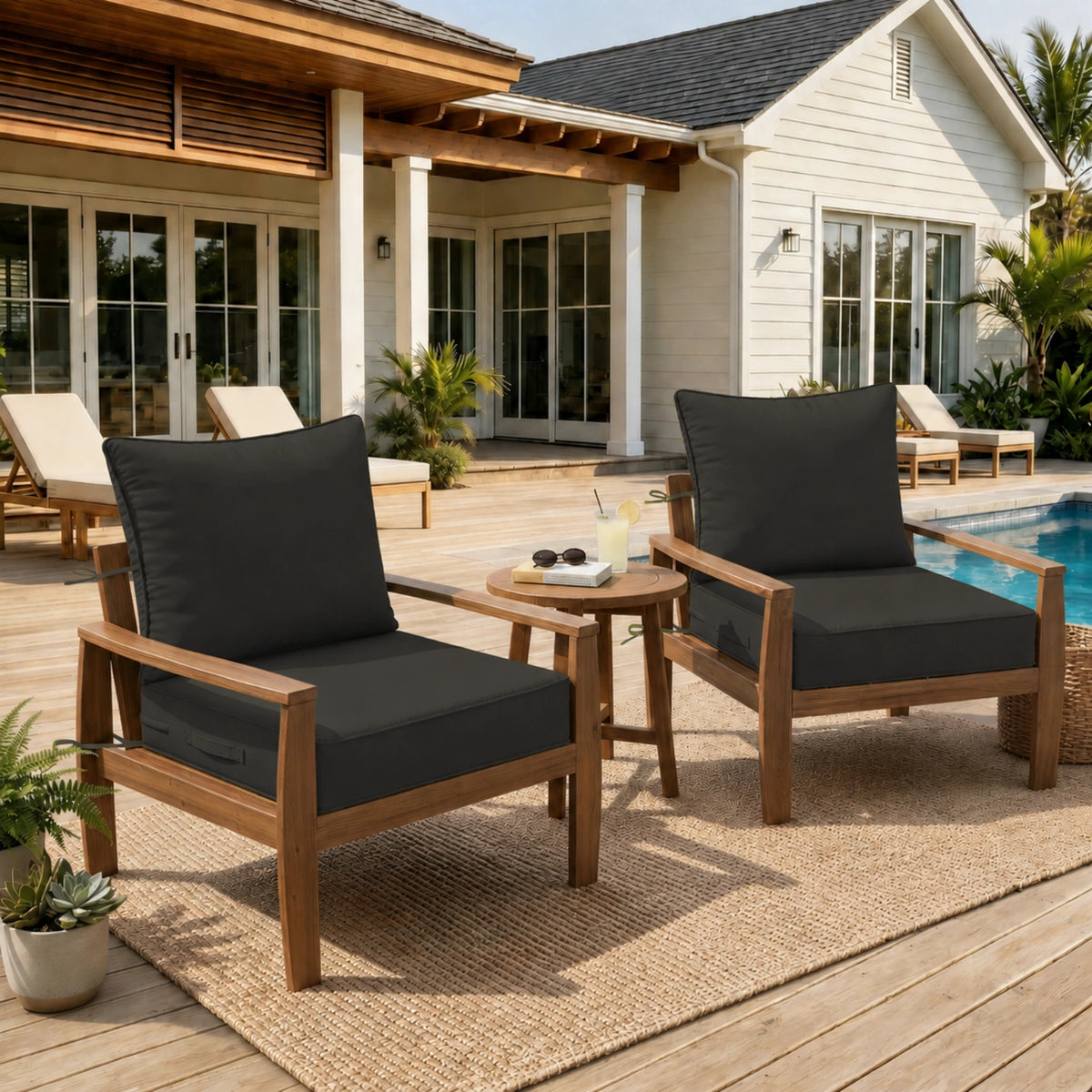 2 Pack Outdoor Deep Seat Cushions – Seat & Back Cushion Sets-Black