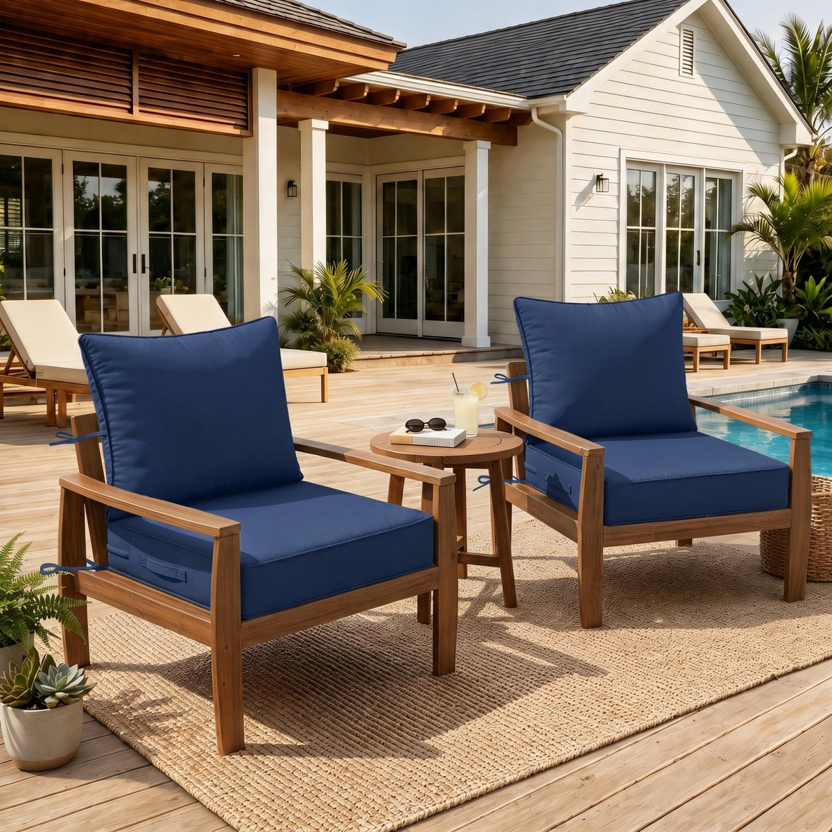2 Pack Outdoor Deep Seat Cushions – Seat & Back Cushion Sets-Blue