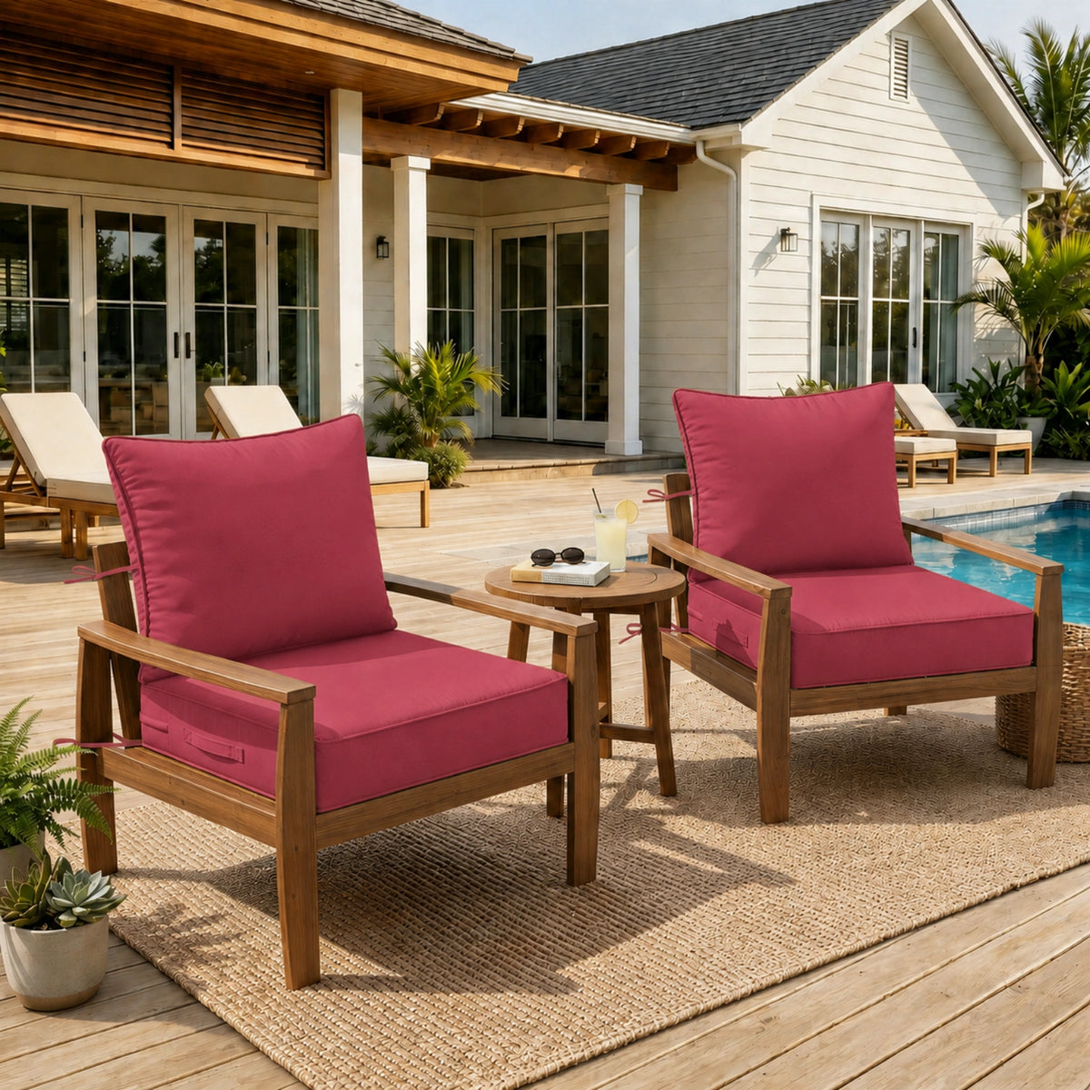 2 Pack Outdoor Deep Seat Cushions – Seat & Back Cushion Sets-Fuchsia-red