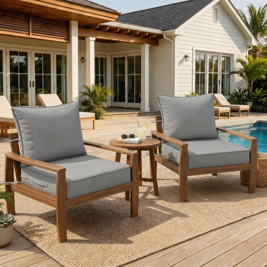 2 Pack Outdoor Deep Seat Cushions – Seat & Back Cushion Sets-Light Gray