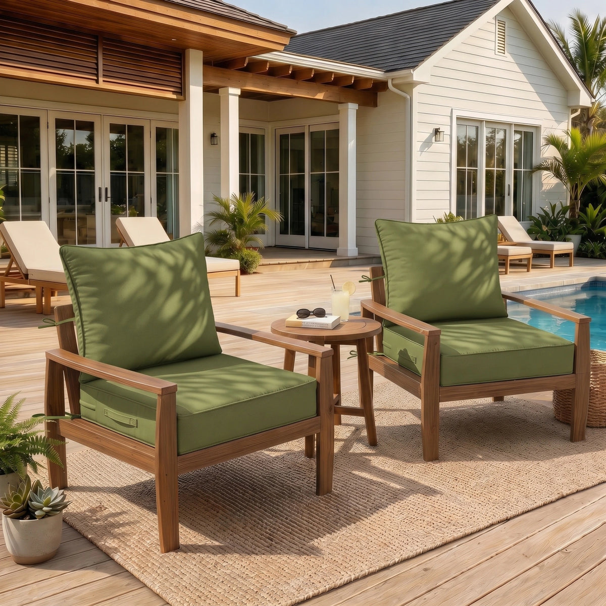 2 Pack Outdoor Deep Seat Cushions – Seat & Back Cushion Sets-Light Green