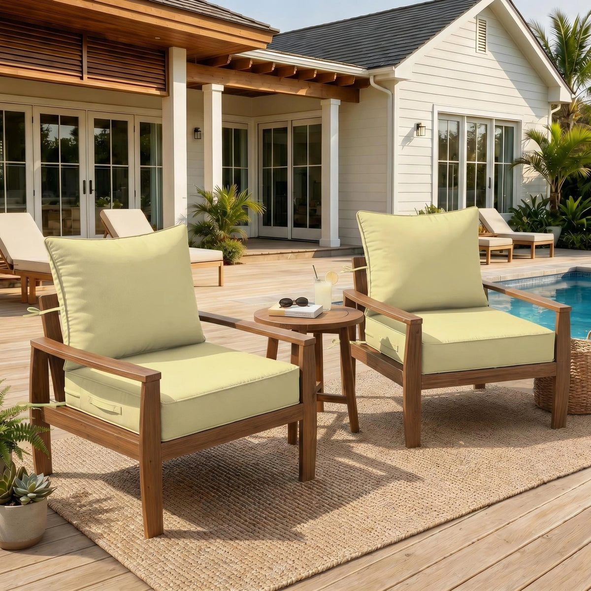 2 Pack Outdoor Deep Seat Cushions – Seat & Back Cushion Sets-Light-yellow