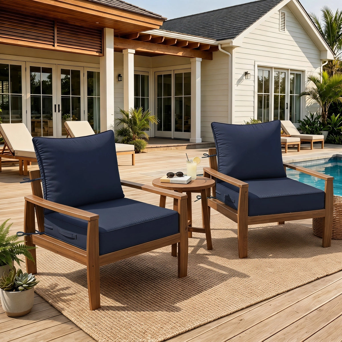 2 Pack Outdoor Deep Seat Cushions – Seat & Back Cushion Sets-Navy