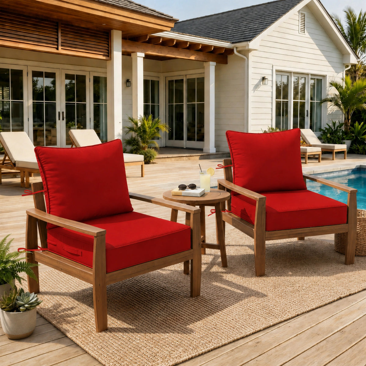 2 Pack Outdoor Deep Seat Cushions – Seat & Back Cushion Sets-Red
