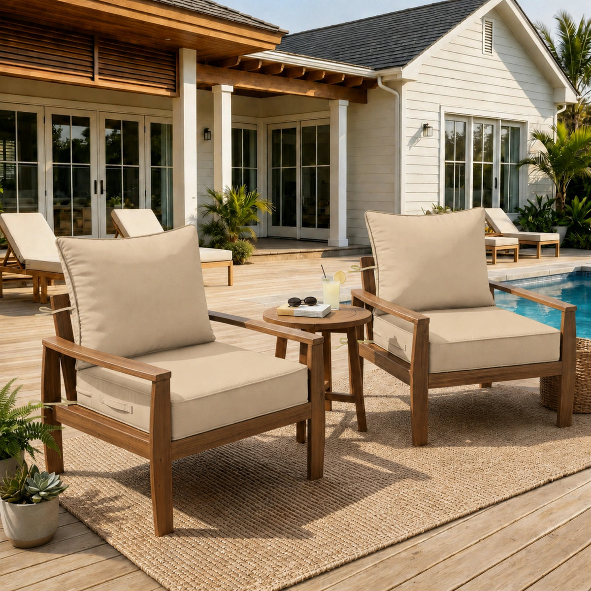 2 Pack Outdoor Deep Seat Cushions – Seat & Back Cushion Sets-Sand