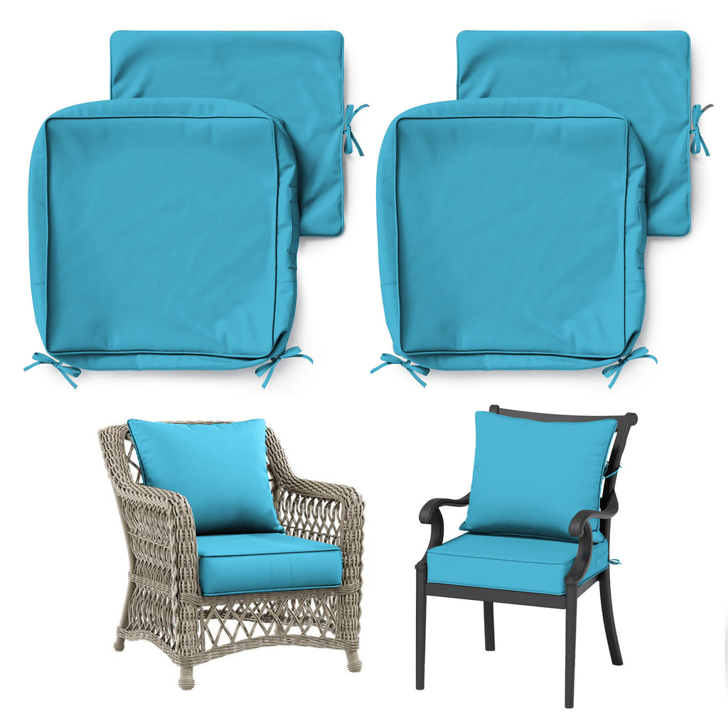 2 Pack Patio Cushion & Chair Cover Set-Aqua Blue