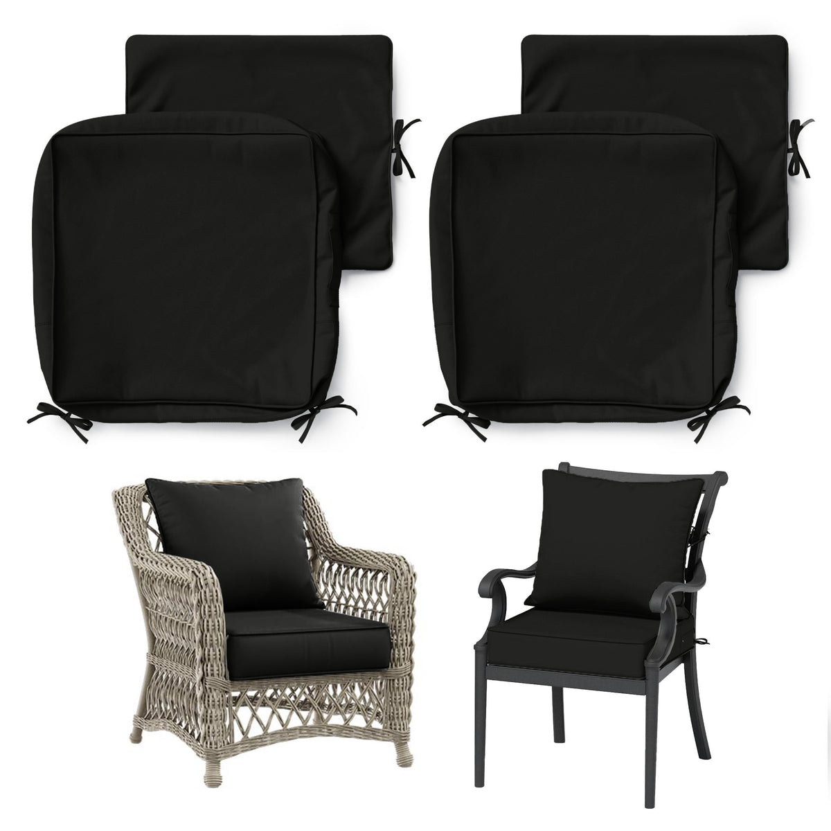 2 Pack Patio Cushion & Chair Cover Set-Black