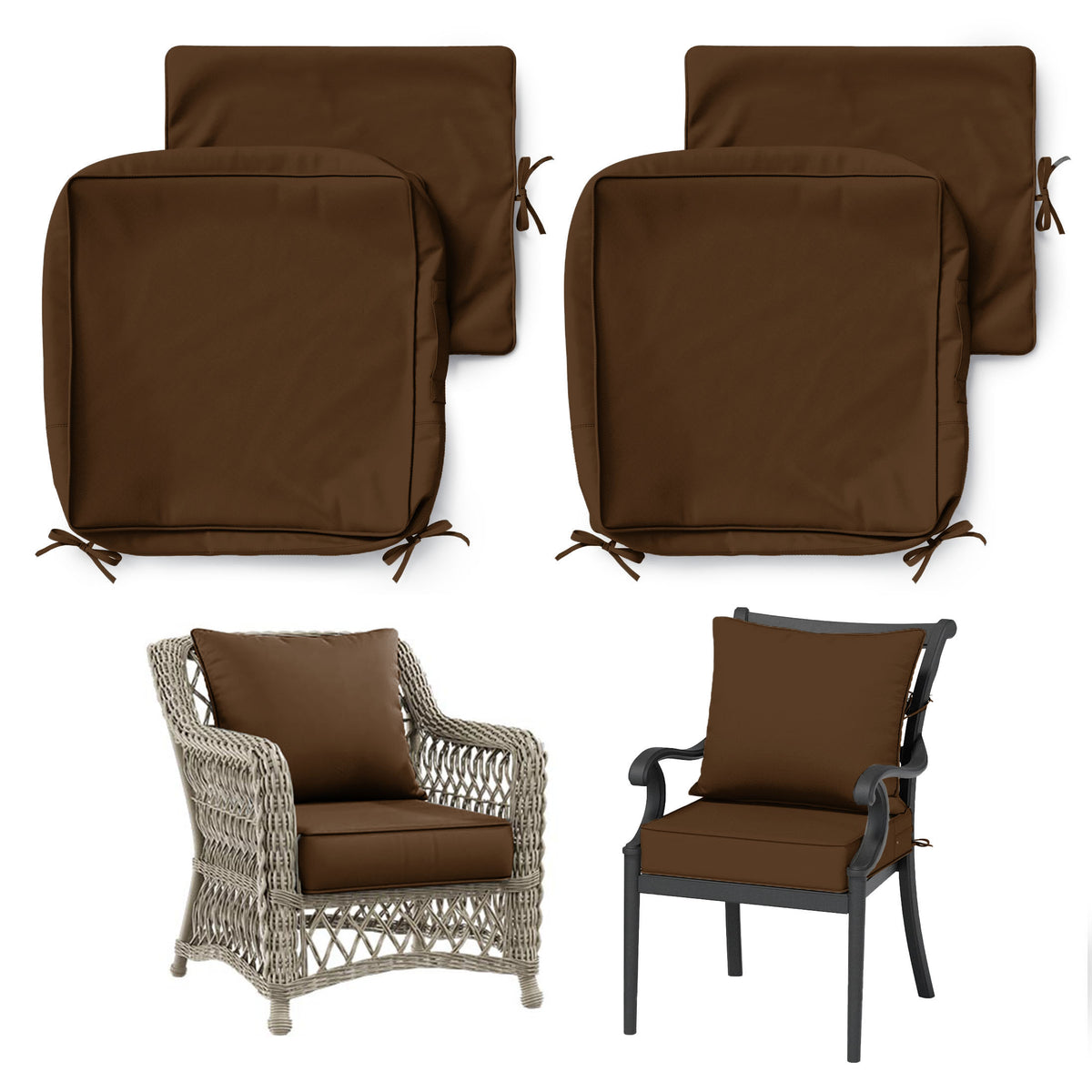 2 Pack Patio Cushion & Chair Cover Set-Brown