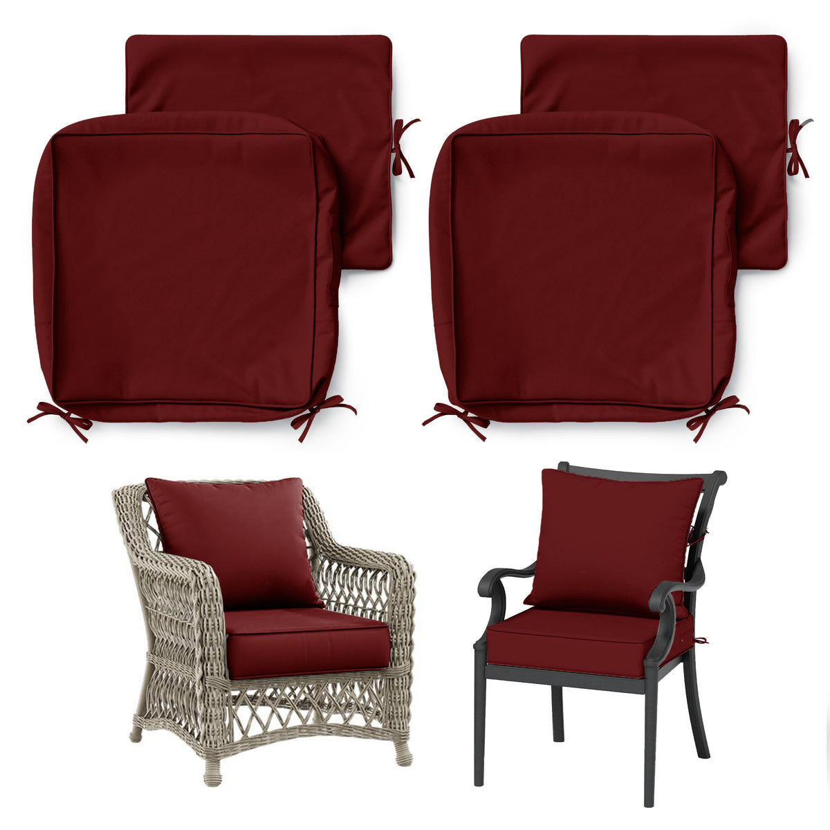 2 Pack Patio Cushion & Chair Cover Set-Burgundy