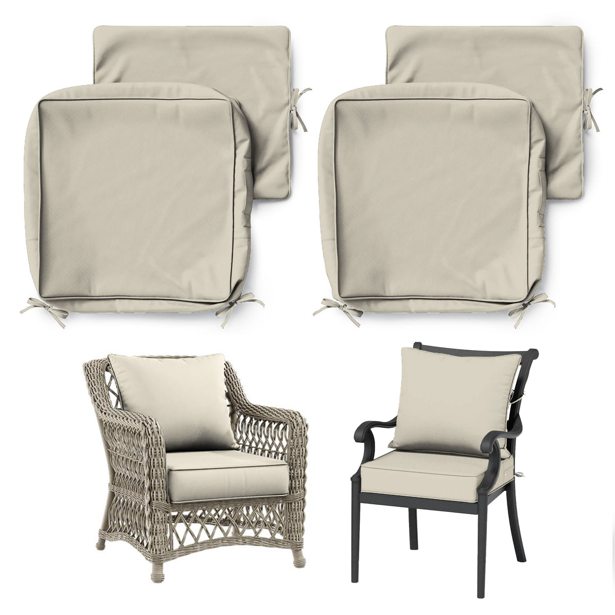 2 Pack Patio Cushion & Chair Cover Set-Cream