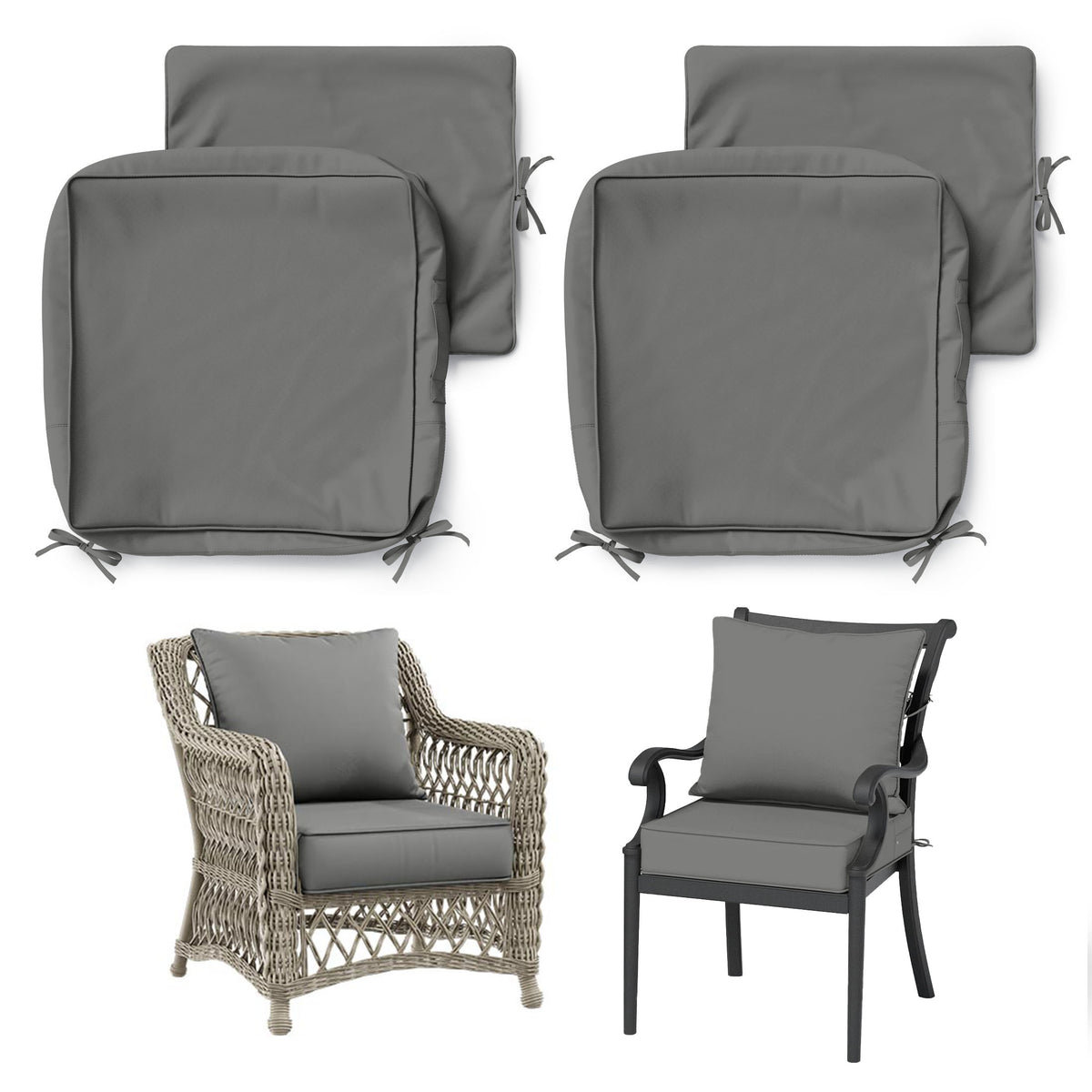 2 Pack Patio Cushion & Chair Cover Set-Light Gray